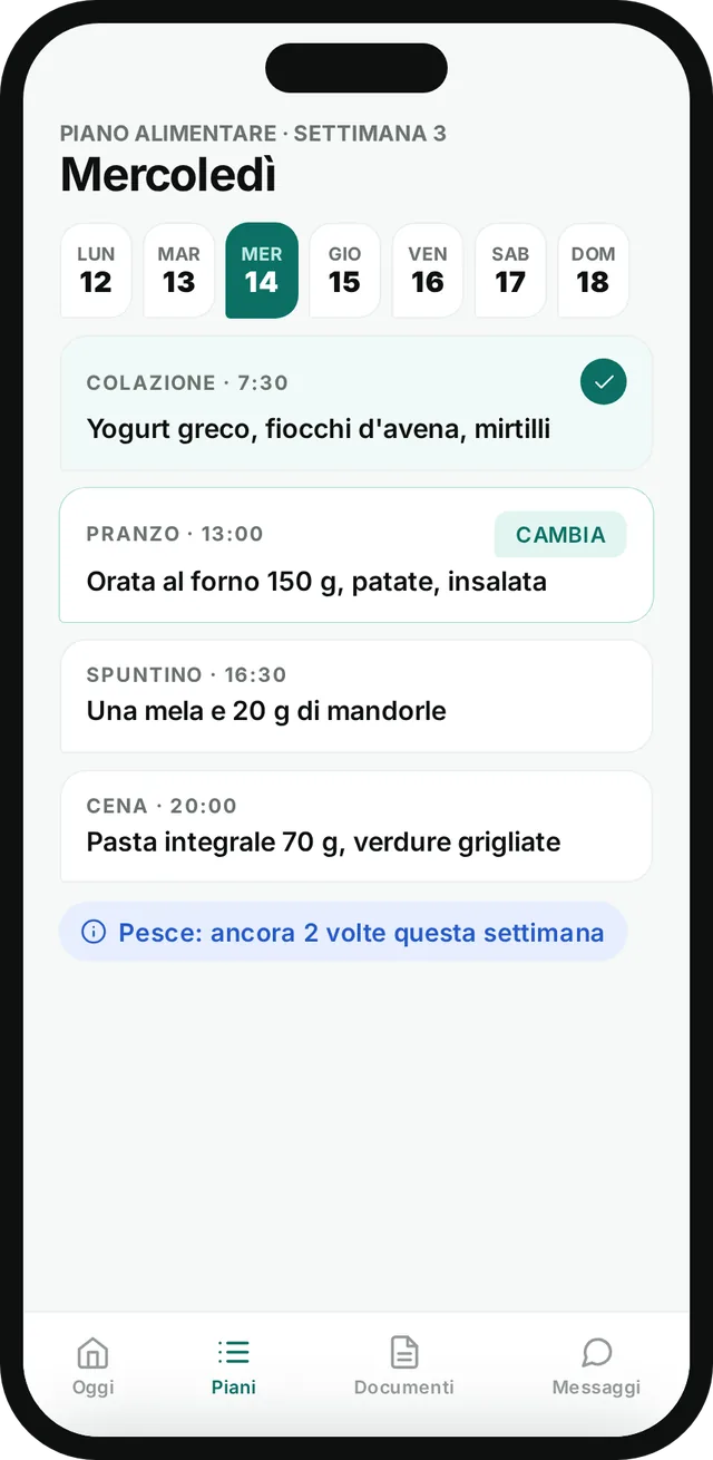 Il piano alimentare sul telefono: i pasti del mercoledì, da segnare con un tocco