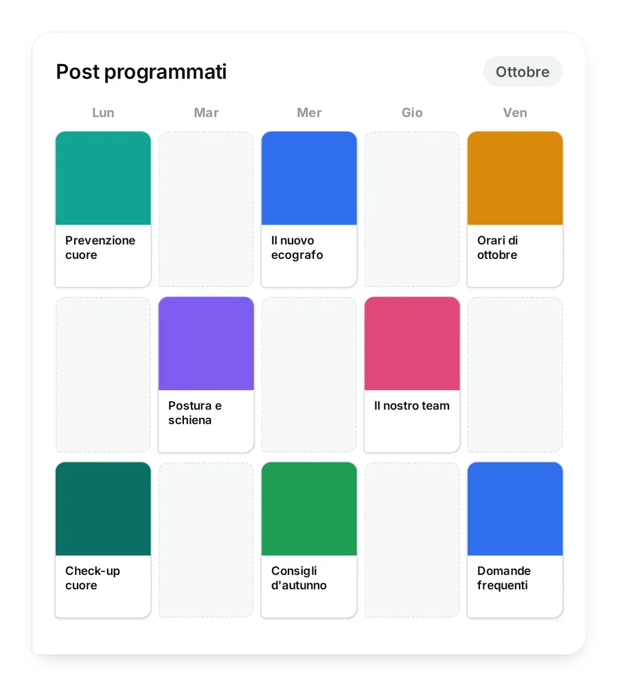 Il calendario dei post programmati del centro, con le anteprime di ottobre